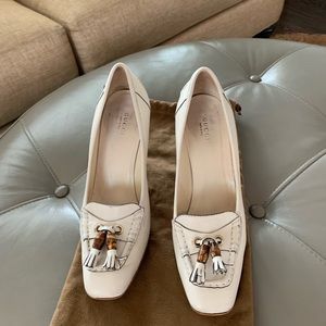 Cream Gucci Loafer Bamboo Heels